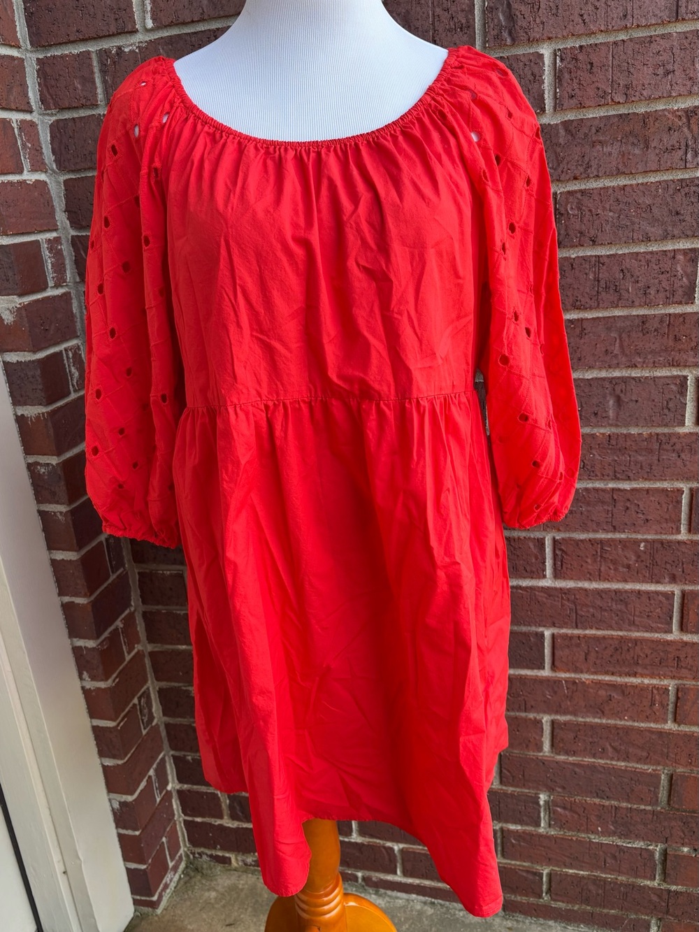 a new day Red Long Sleeve Eyelet Babydoll Dress